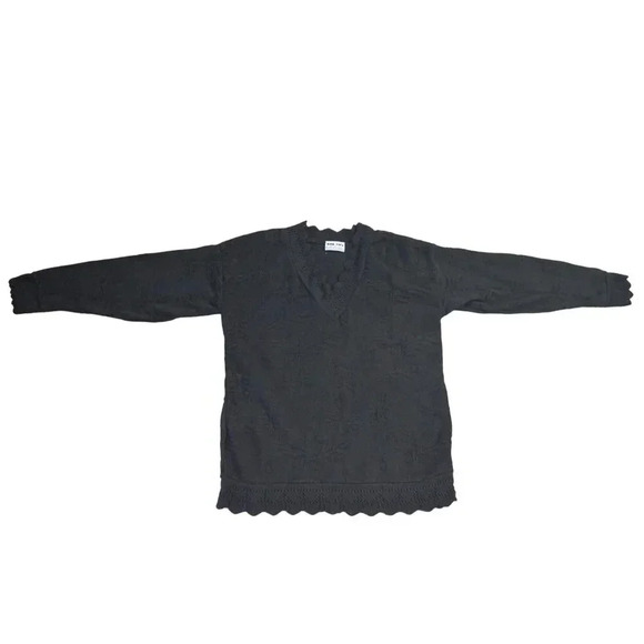 Big City Black 100% Cotton Women's Sweater With Knit Pattern & Scalloped Edges M - Picture 2 of 7